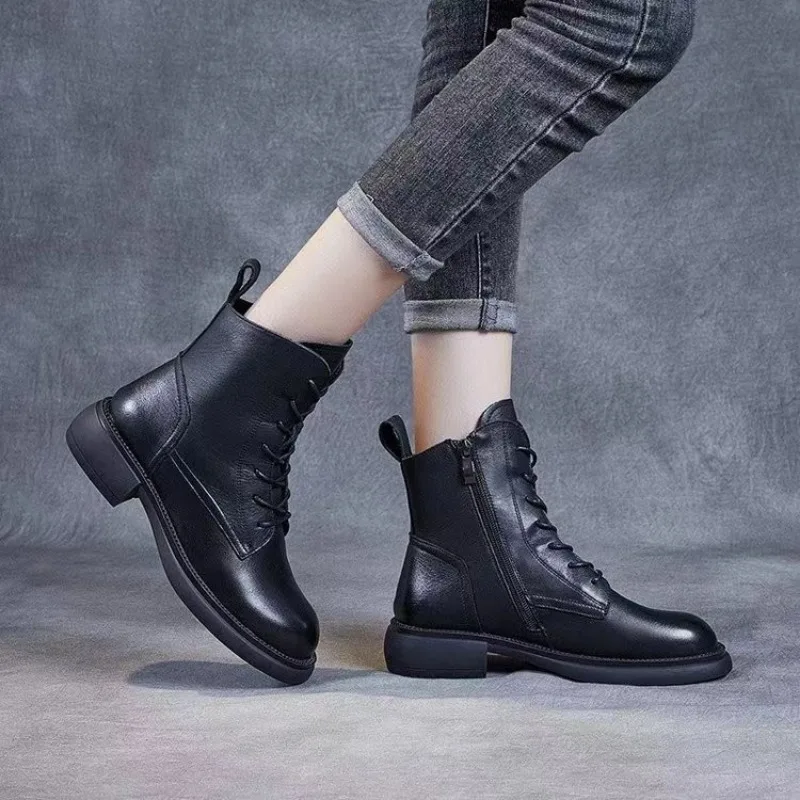 Shoes for Women 2023 Fashion Ankle Women's Boots Outdoor Modern Boots Women Lace Up Side Zip Round Toe Chunky Heel Ladies Shoes