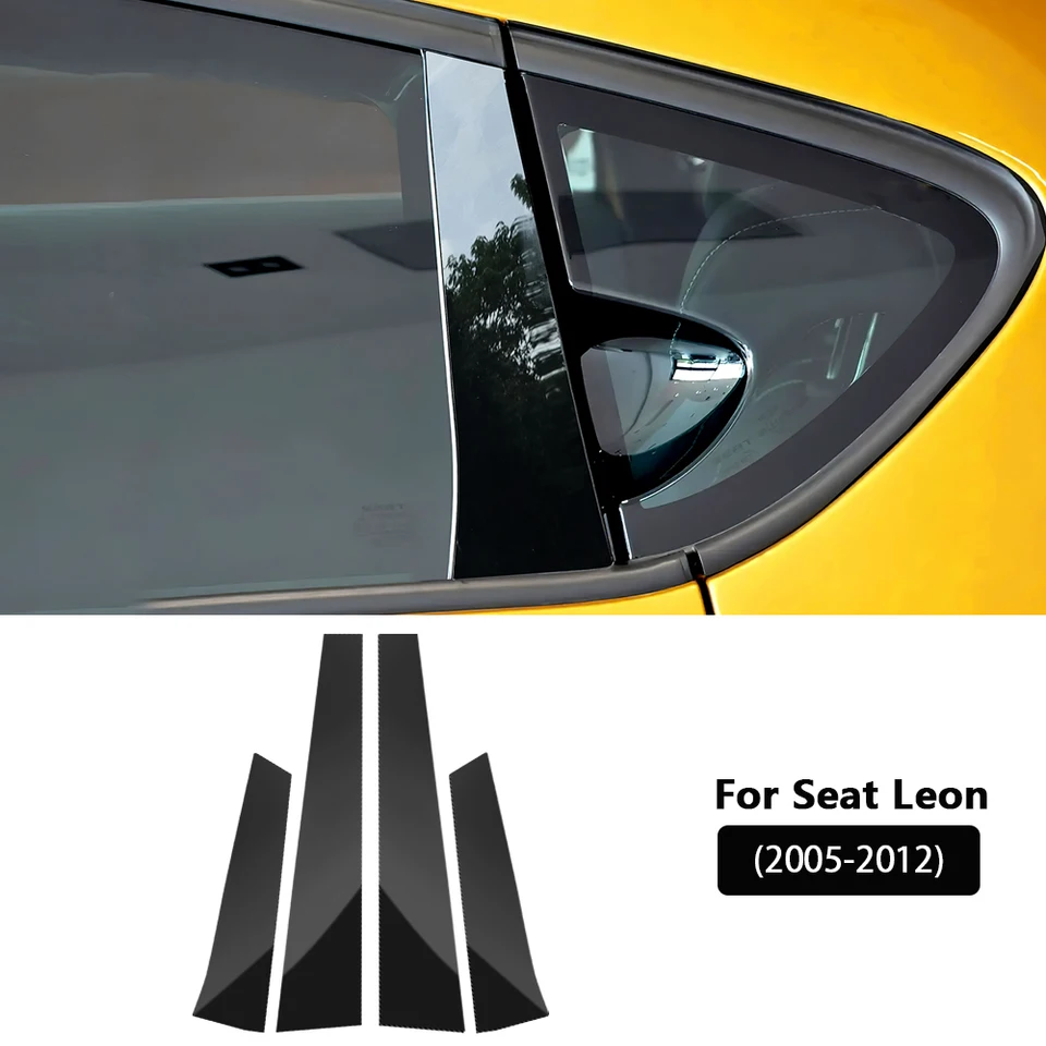 KUNGKIC Car B Pillar Covers For Seat Leon 2005-2012 - 4pc Black Decorative Trim Stickers
