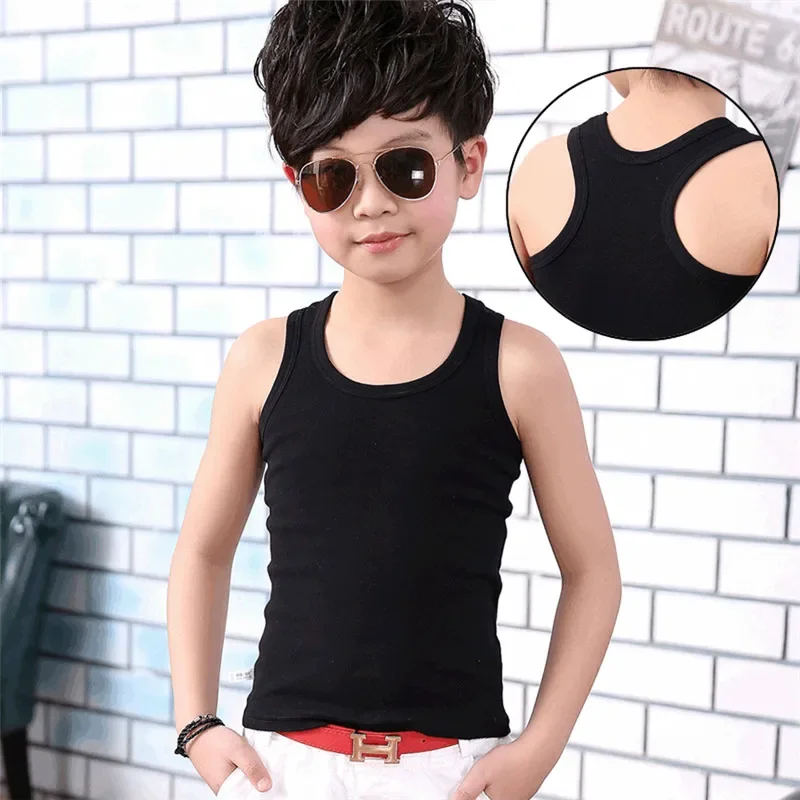 어린이 조끼 티셔츠, 순색 캐주얼 조끼, 스포츠 상의, 여름, 소년 소녀