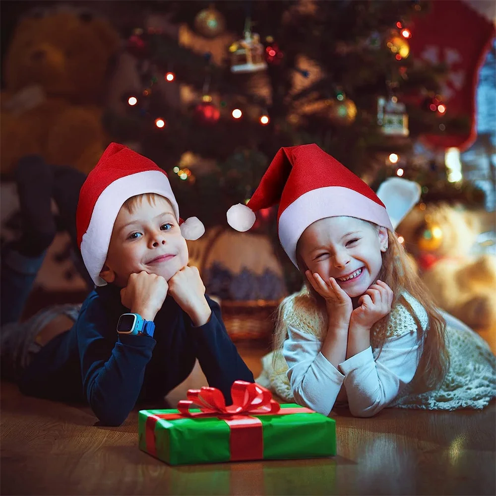 Adults Kids Christmas Hats Non-woven Fabric Santa Claus Xmas Hats Cap Merry Christmas New Year Party Festival Decoration Gifts