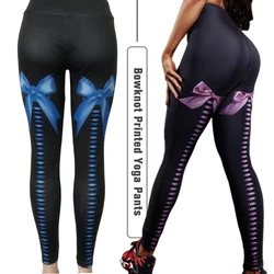 Women Sexy Bow Printed Leggings High Waist Push Up Legging  Fitness Workout Black Leggings Gym Wear Stretch Leggins