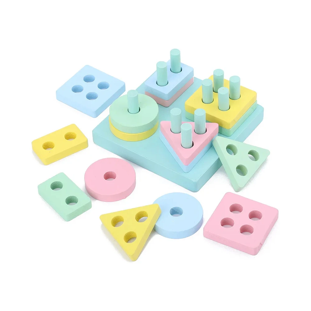 Montessori Wooden Sorting and Stacking Toys Educational Learning Preschool Color Recognition Shape Sorter Puzzles for Kids Gifts
