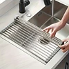 Roll Up Dish Drainer Shelf Stainless Steel Sink Drying Holder Foldable Food Rack Fruit Vegetable Washing Stand Kitchen Organizer 2