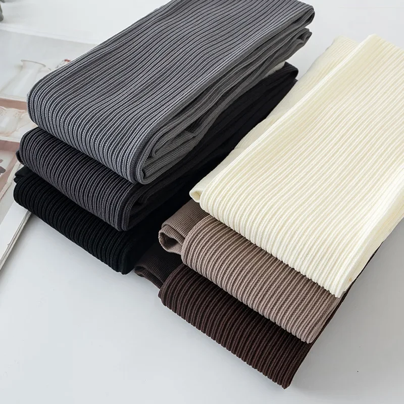 Grey Screw Thread Slimming Tights with Vertical Stripes - No Pressure Milk Coffee Color, Spring/Autumn Elastic Bottoming Pants