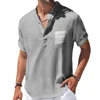 New Men's Casual Stand Up Collar Summer Solid Color Short Sleeve Linen Shirt Trendy Breathable Loose Youth Basic Pocket Top 2