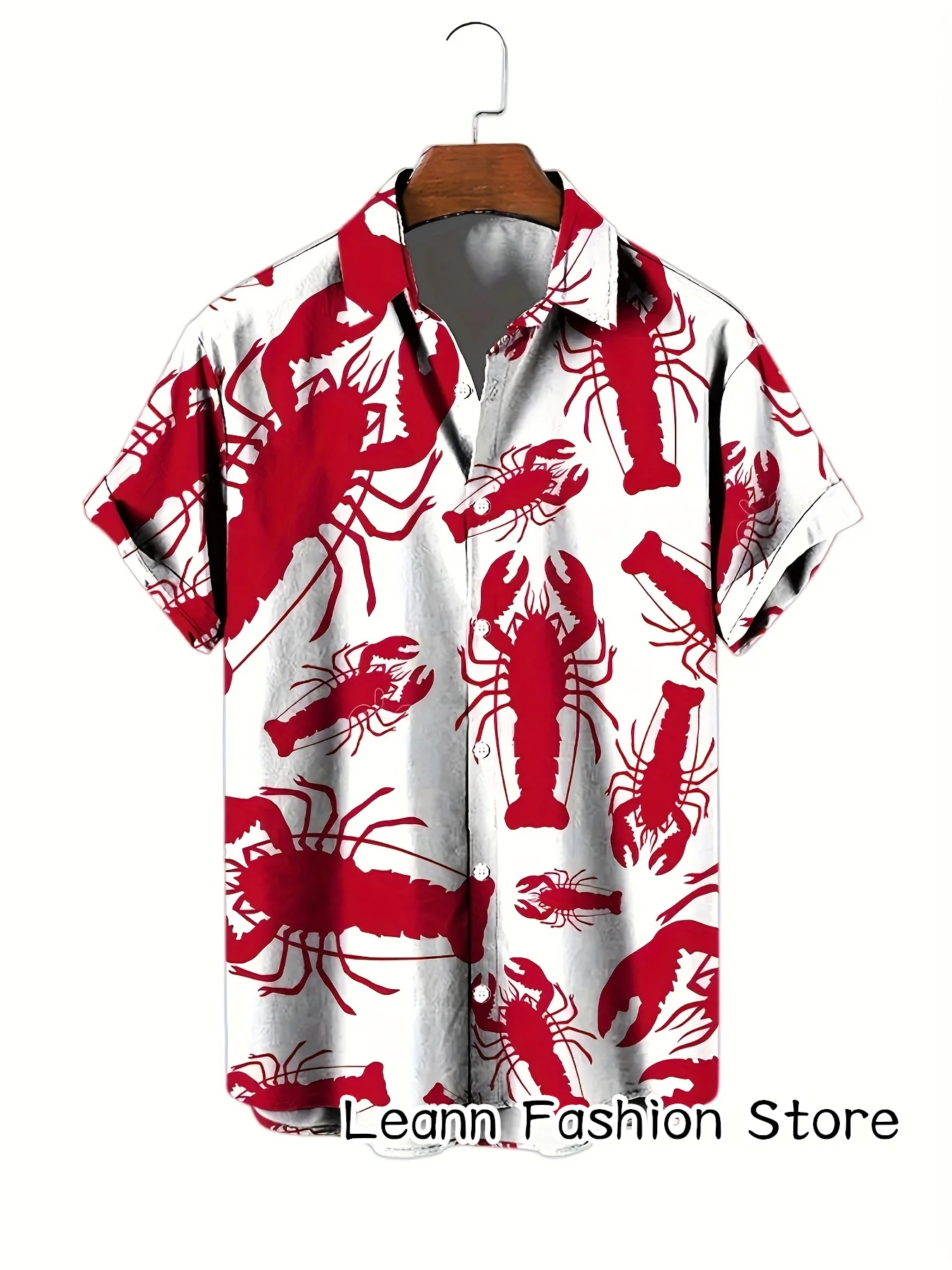 Men Summer Fashion Beach Shirt Crab Lobster Printing Shirt Leisure Shirt Casual Hawaiian Vacation Short Sleeve Clothing