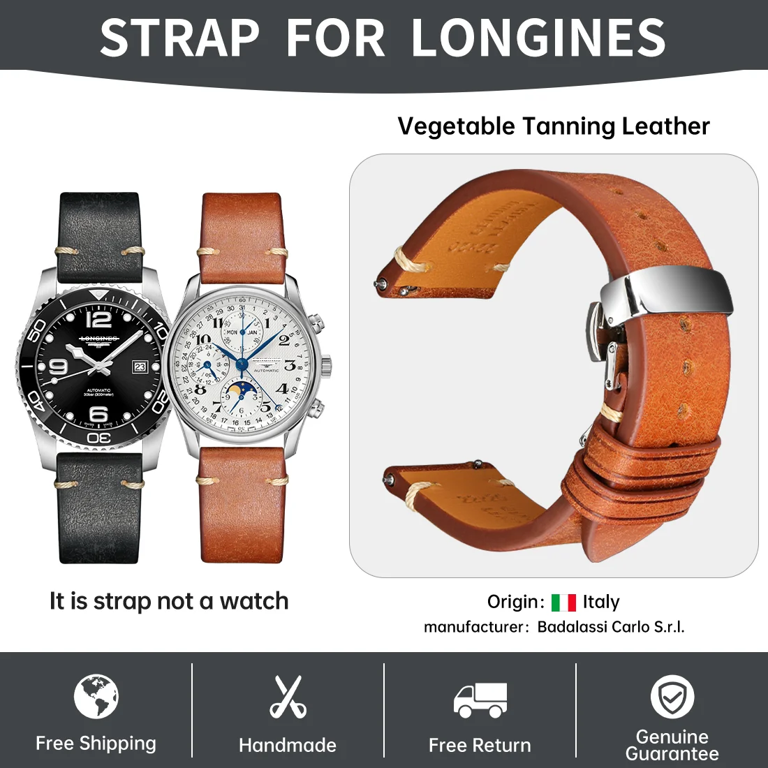 Cinturino Per Orologio Di Lusso Per La Collezione Longines Master Cinturini Per Orologi Hydroconquest Cinturino Per Orologio In Pelle Di Mucca Concia 