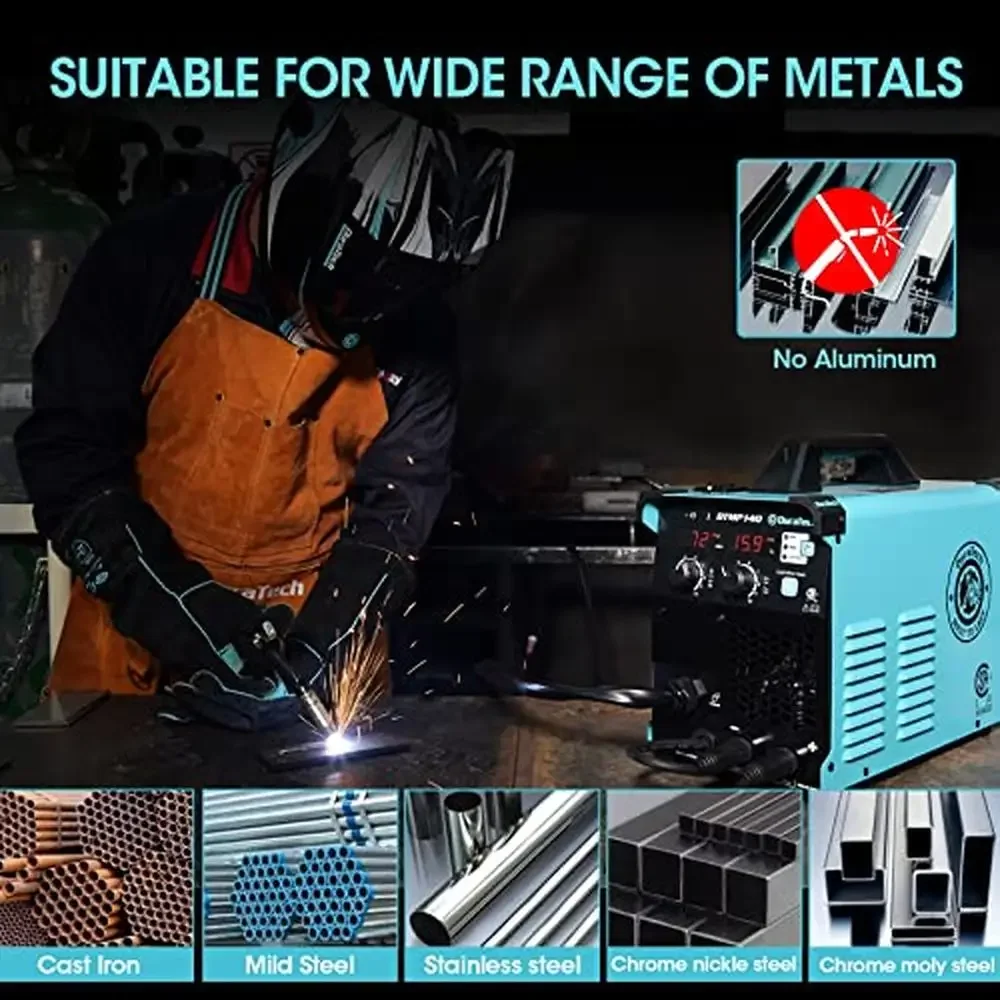 140A Welding Machine 120V 4-in-1 Flux Core Gasless MIG Welder Stick TIG Suitable 2-11lbs Coils Dual Panel Control CSA Certified 5