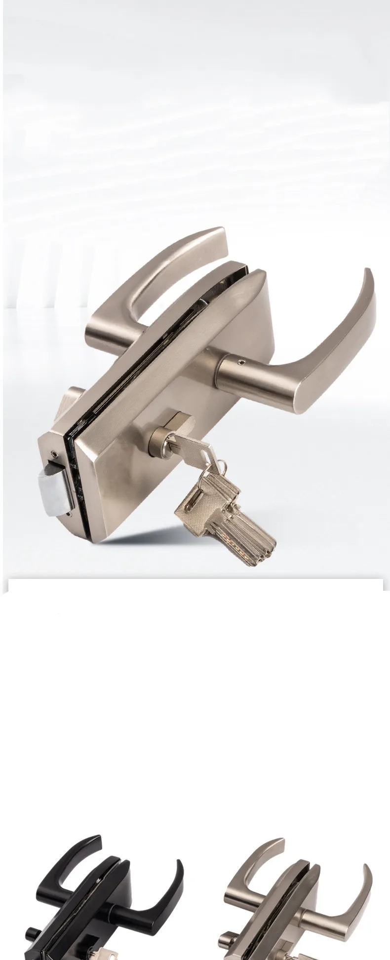 Description Picture 2 of itemHigh Quality Glass Door Lock Office Stainless Steel Handle Door Lock Bathroom Balcony Glass Clip Lockset Home Security Hardware