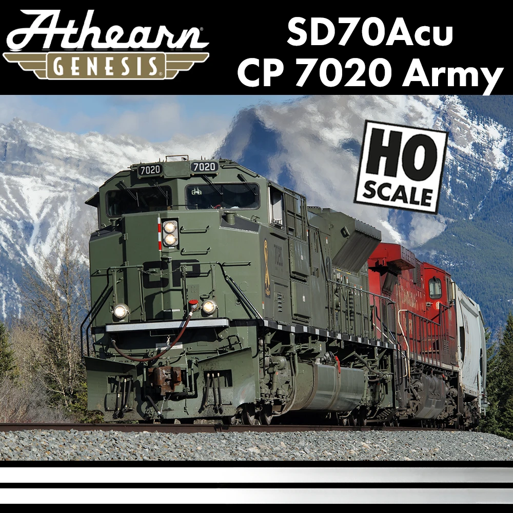 Athearn HO Train Model SD70ACU CP 7020 Military Green Diesel