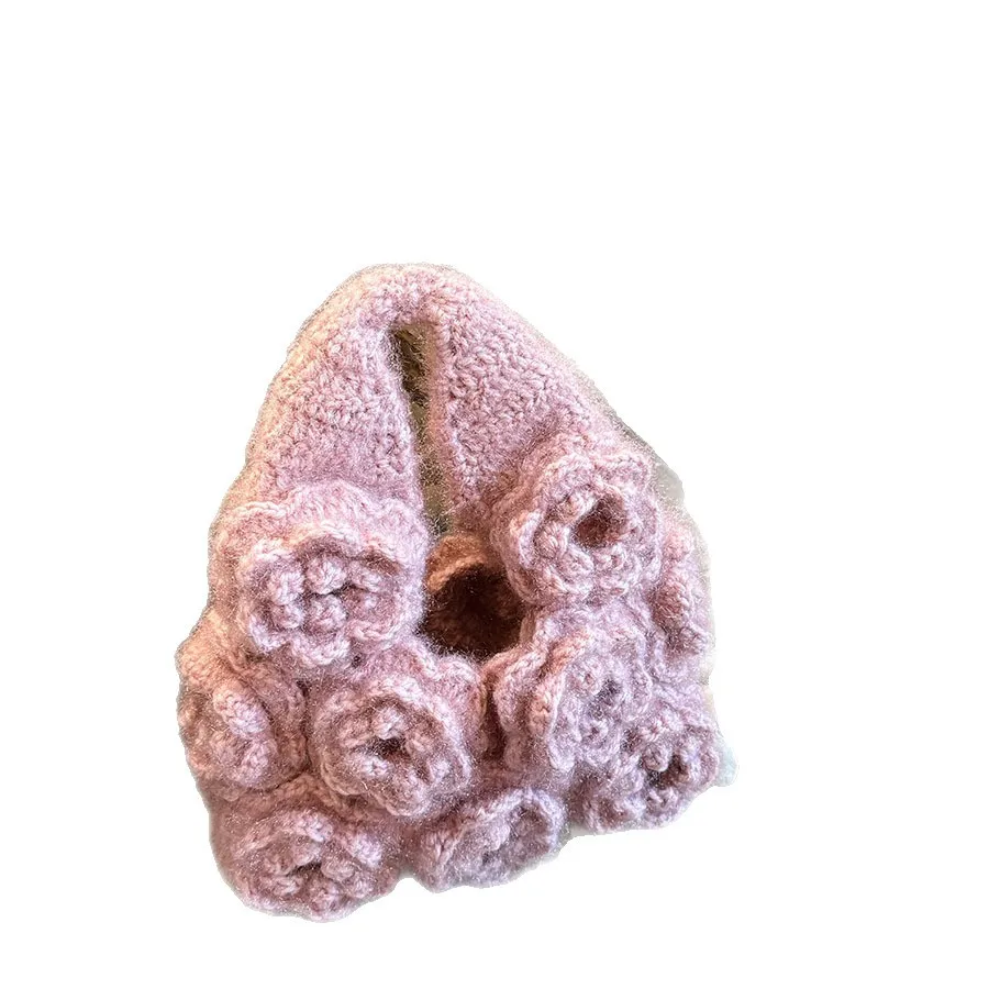 Women's Hollow Woven Shoulder Bags Braided Bag small Tote Bag Lazy Style Knitted Hollow Flower Summer Mesh Beach Bag