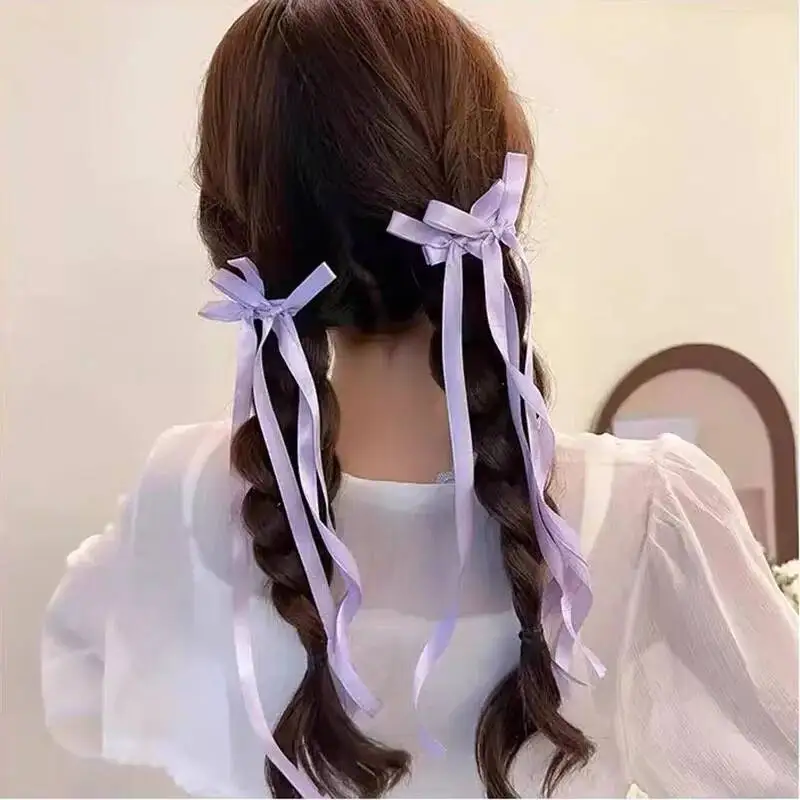 Koreanische Spitzen-Haarspange mit Schleife, trendige lange Haarspange mit Band, Haarband für Frauen und Mädchen, geflochtene Hochzeits-Haaraccessoires – Detail 8