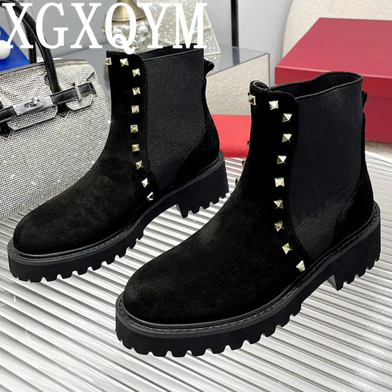 

Новинка Зима 2023 эластичные ботинки челси из натуральной кожи женская модная зимняя обувь на толстой подошве женские ботинки на среднем каблуке