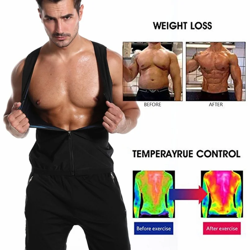 Sauna Top Vest Zipper Slimming Body Shaper Men Flat Belly Sweat Fat Burning Weight Loss Tummy Control Waist Training Male 2024