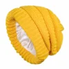 New Satin Lined Winter Beanie Caps Striped Knit Hats Solid Color Silk Lining Thick Chunky Cap Soft Slouchy Warm Hat Ski Cap 2