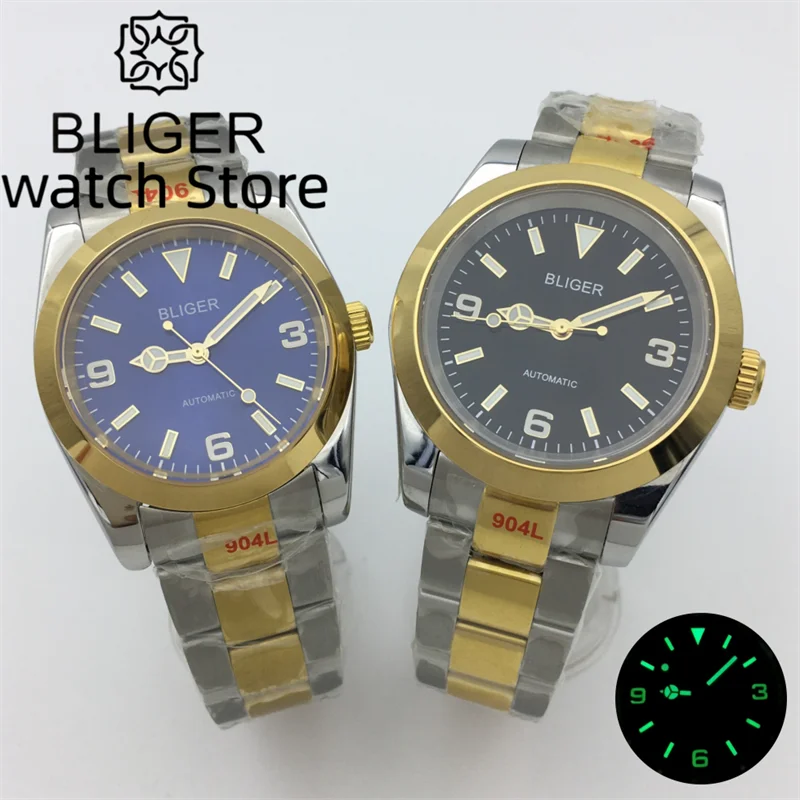 BLIGER 36mm/39mm Black Blue Luminous dial Automatic Men's Watch NH35 MIYOTA PT5000 Movement Gold Oyster Bracelet Sapphire crysta blue oyster cult tyranny and mutation 1 cd