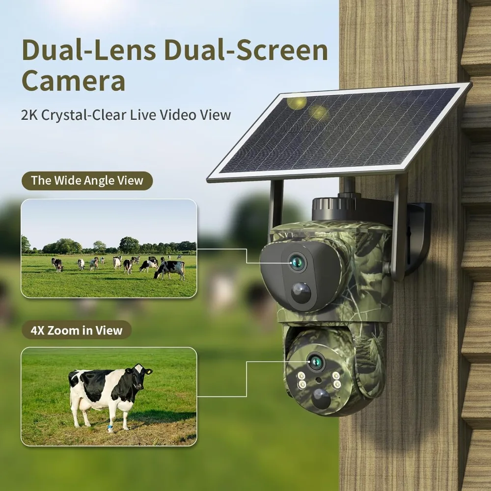 Trail Cameras Dual Lens Linkage Security Camera, 4G LTE Cellular Trail Cameras 2K 360&deg;Live Video Game