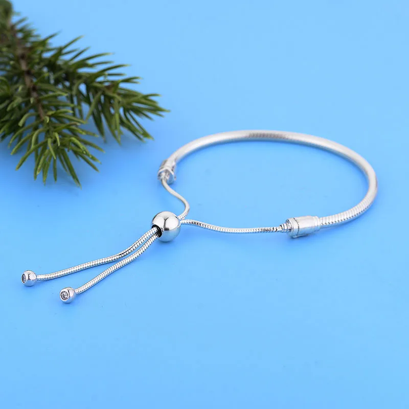 

FC Jewelry 925 Sterling Silver Adjustable Slide Clip Bracelet Bangle Fit Charm Bead Snake Chain For Women No Brand Logo Berloque