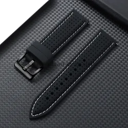 Seiko Premium Silicone Breathable Watch Band with Quick Release - 22mm (Black White - Black)