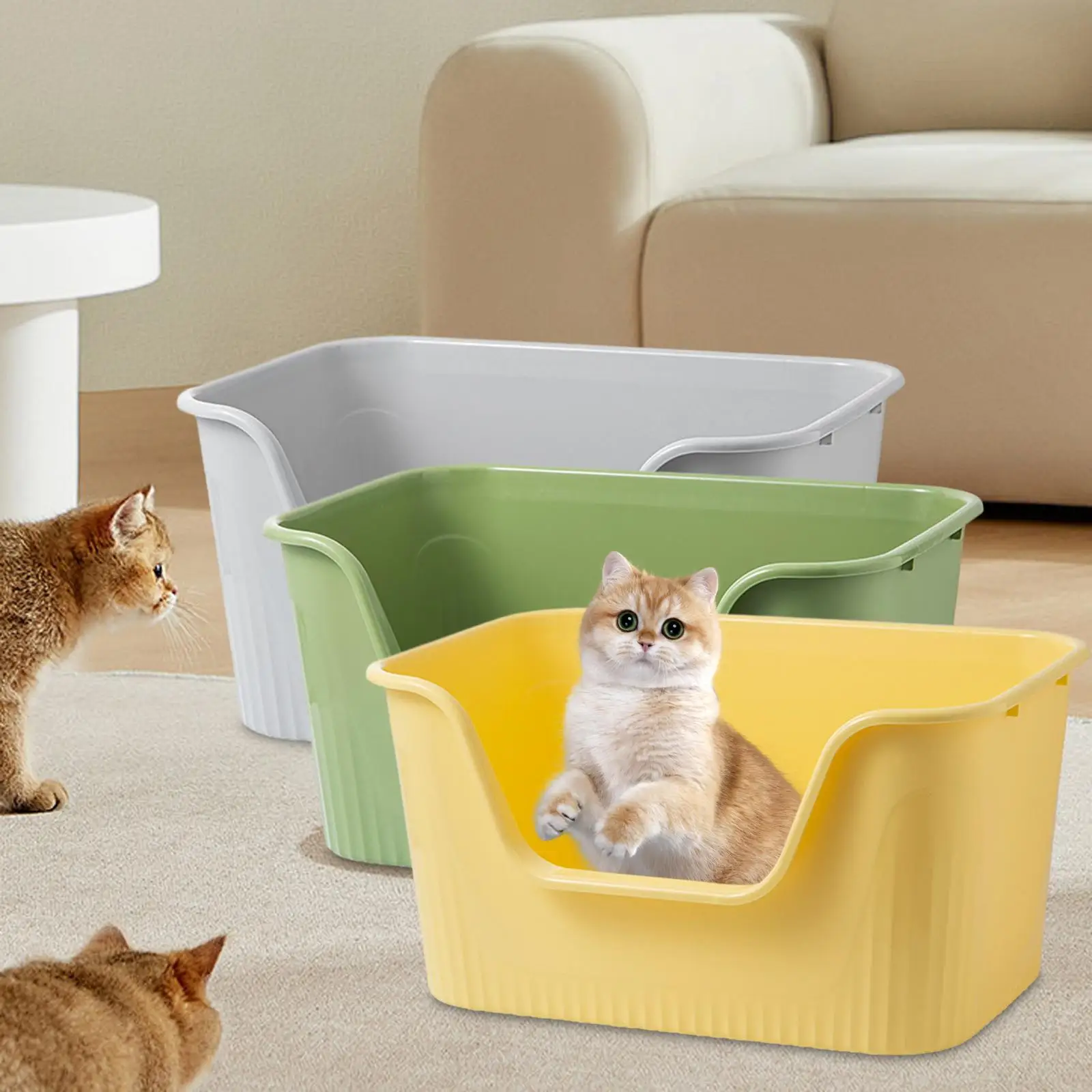 High Sided Cat Litter Boxs Cat Toilet Easy Access for Small and Large Cats