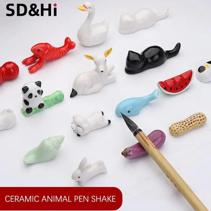Cute Animal Ceramic Paint Brush Pen Holder Pen Rack Display Stand Palette Watercolor Gouache Painting Art Supplies