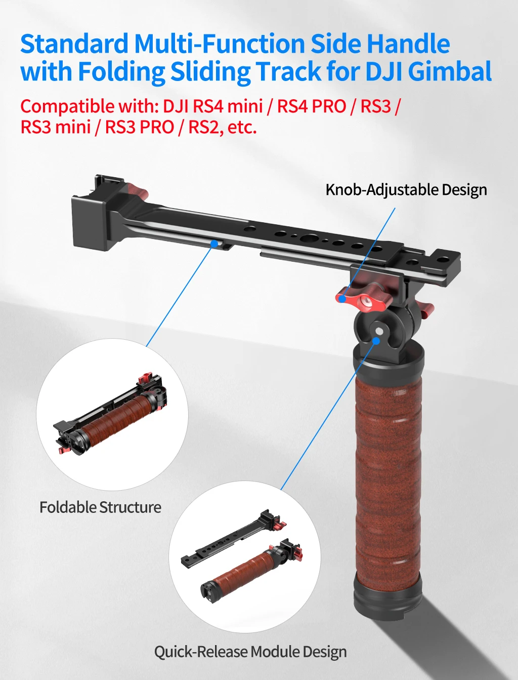 Verstellbarer Sling-Handgriff für DJI Ronin RS4 RS3 Pro/Mini RS2 RSC2 Stabilisator, Hebegriff, Telefon-Monitor-Halterung, NATO-Klemme – Detail 7
