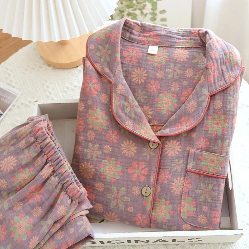 

Хлопчатобумажные окрашенные жаккардовые весенне-осенние женские длинные брюки с длинным рукавом Модная стильная Домашняя одежда для сна женские пижамы