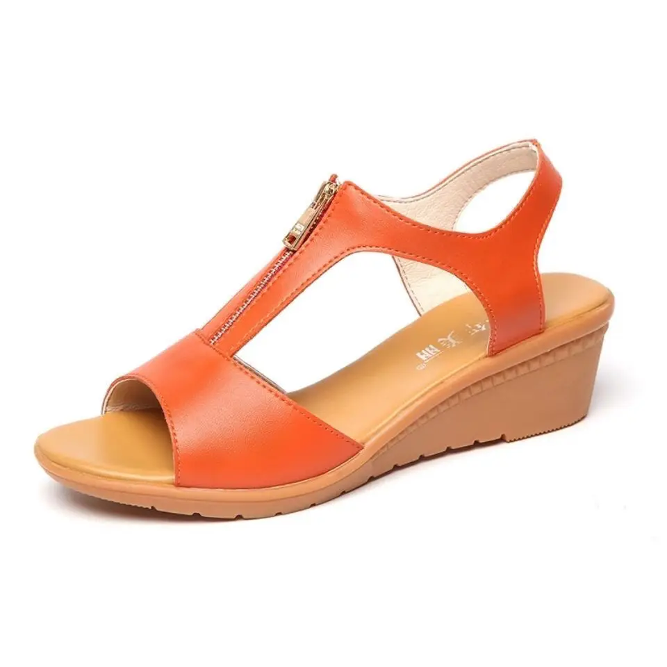 

Women Wedge Heeled Pu Leather Sandals 2022 Summer Female Korean Style Casual Shoes Ladies Comfort Peep Toe Solid Sandalias