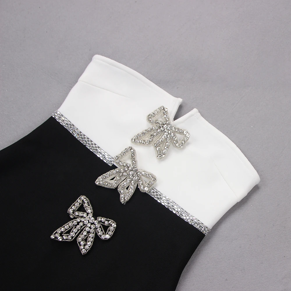 Women Summer Sexy Strapless Backless Bow Tie Crystal Diamonds Mini Bodycon Bandage Dress 2023 Elegant Evening Party Dress