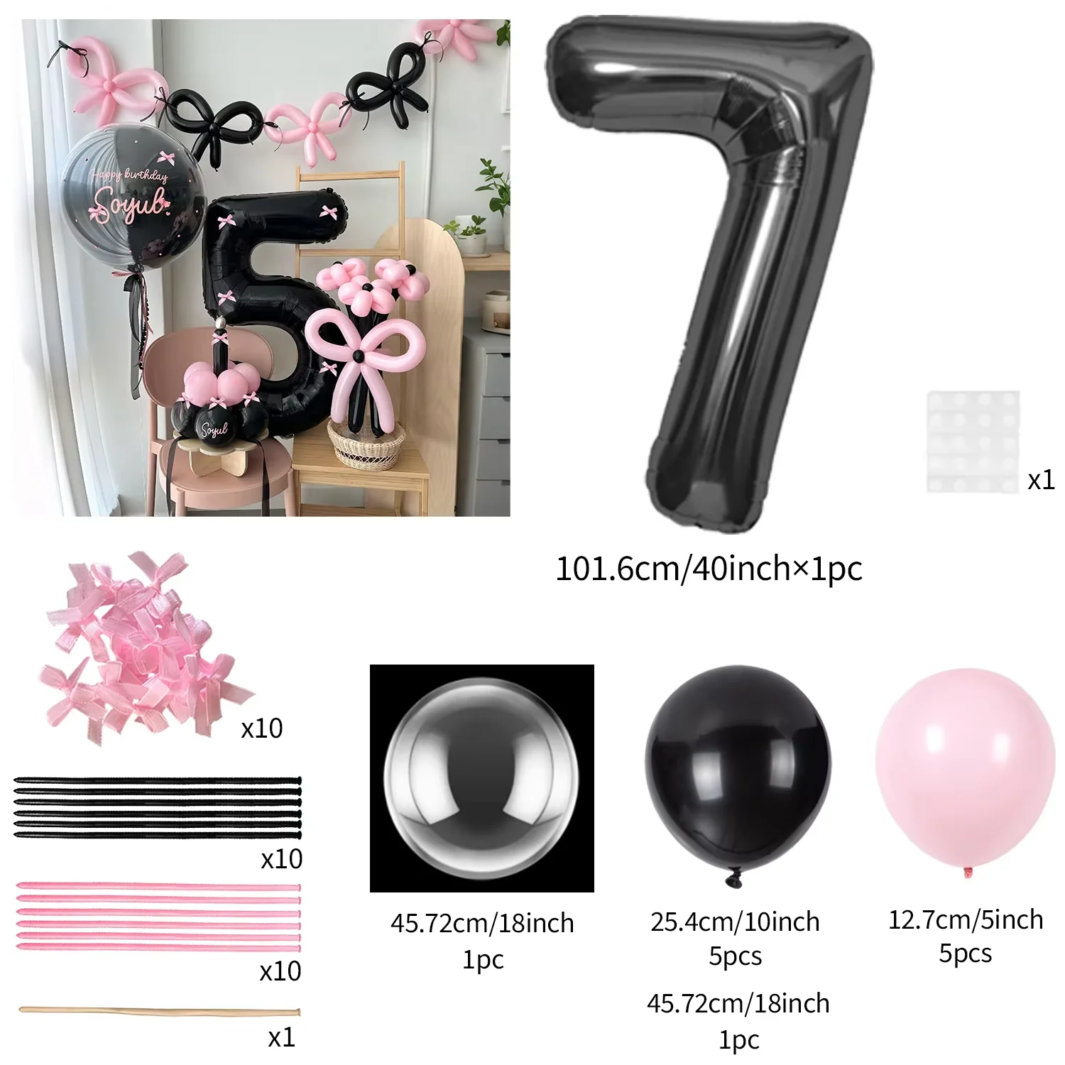 Pink Balloon Set - 45 Pieces with Black Number Balloons 0-9 for Girls Birthday  Anniversary Decoration