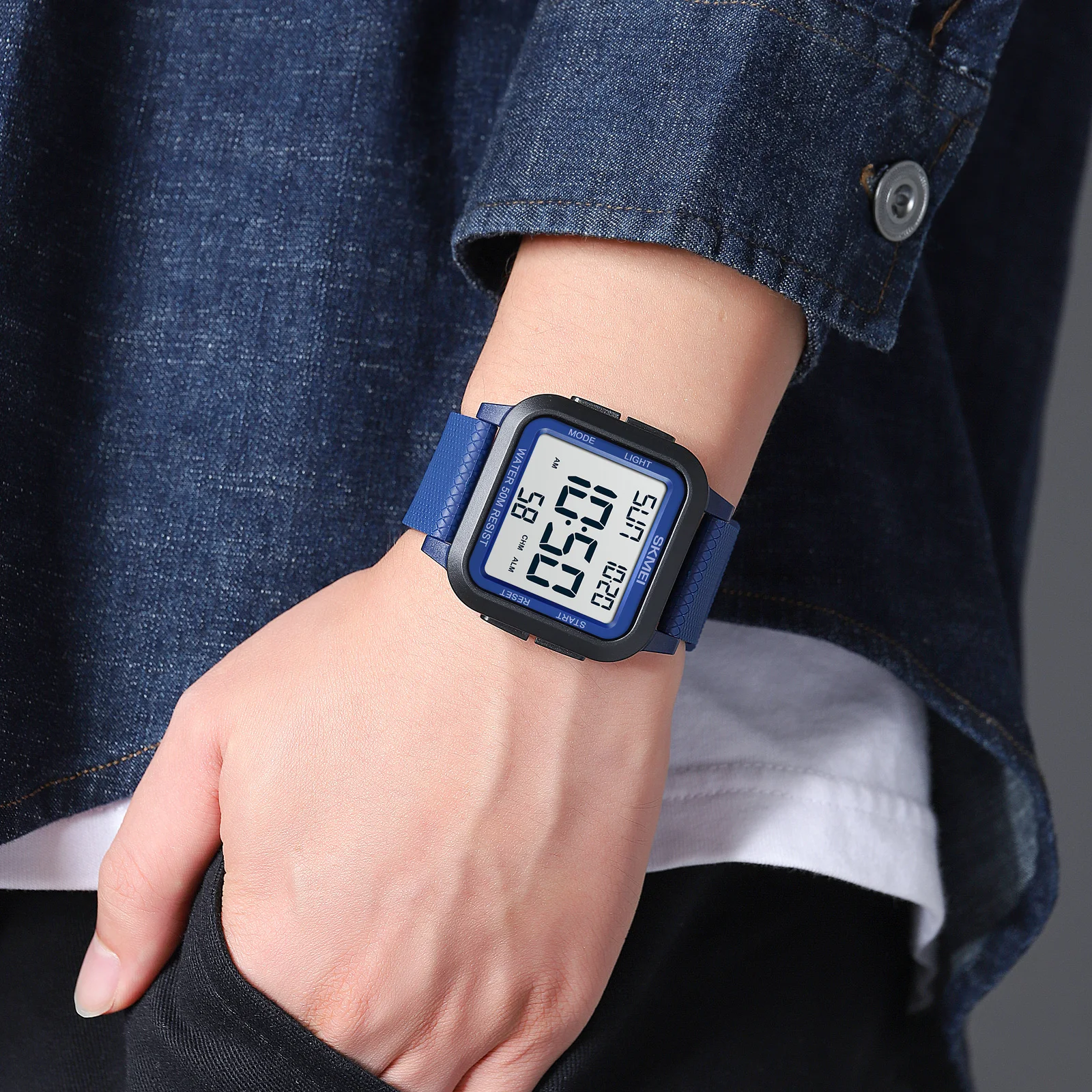 SKMEI Men's Digital Sports Watch with Backlight and Stopwatch, 5Bar Waterproof