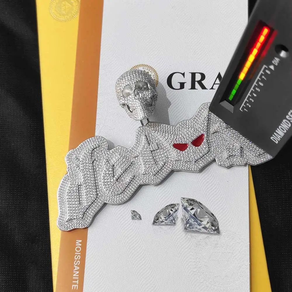 New Custom Skull Head Initial Name Moissanite Chain Pendant Hip