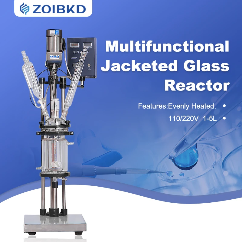 

ZOIBKD Lab Jacketed Glass Reactor Double-Layer Glass Reactor Multifunctional Laboratory Laminated Glass Reactor (110/220V 1-5L)