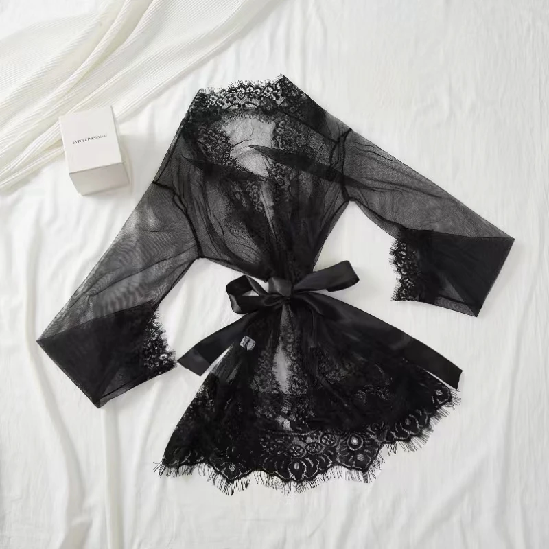 Women Sleepwear Robes Pajamas Nightdress Underwear L XL XXL Lace Thin See Through Gauze Girdle