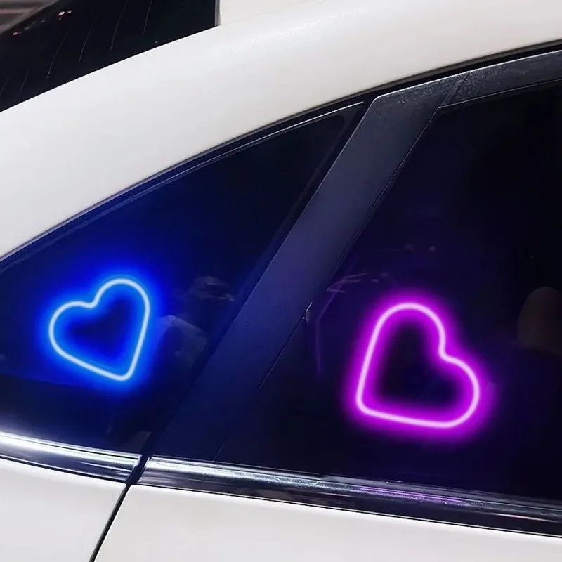 Solar Car LED Window Decoration Heart Neon Light Auto Interior Ambient Atmosphere Lamp Ideal Gift for Girls Women