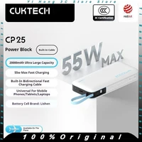 CUKTECH CP25 20000mAh Power Bank 55W Two-Way Fast Charge Self Portable Powerbank With Cable For iPhone16 15 14Pro Max Huawei