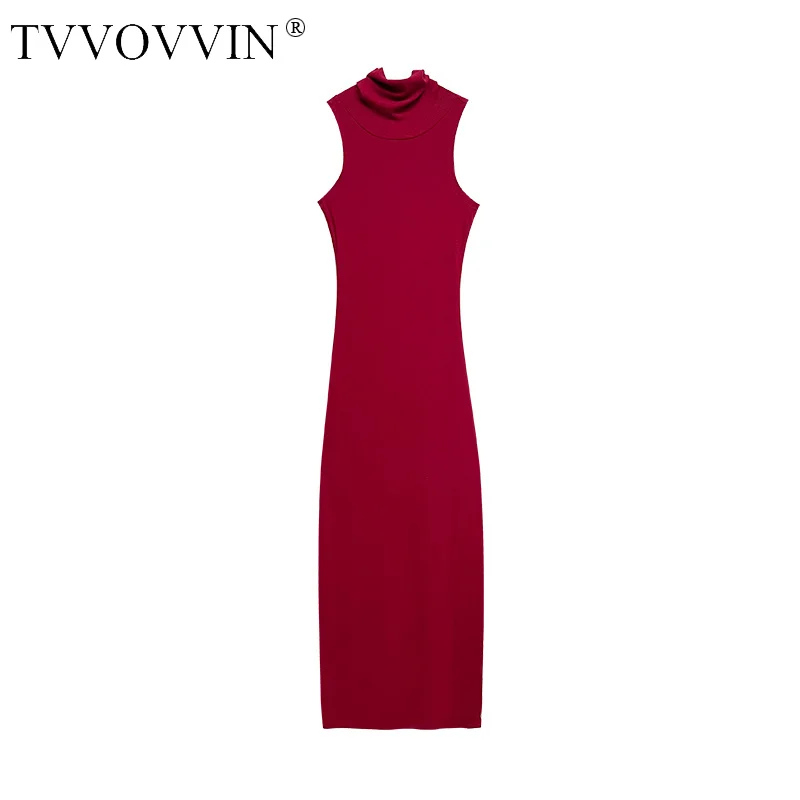 

TVVOVVIN красное Новое пикантное приталенное платье для девушек женское весеннее облегающее платье с высоким воротником без рукавов обтягивающее бедра нижнее платье BA8Q