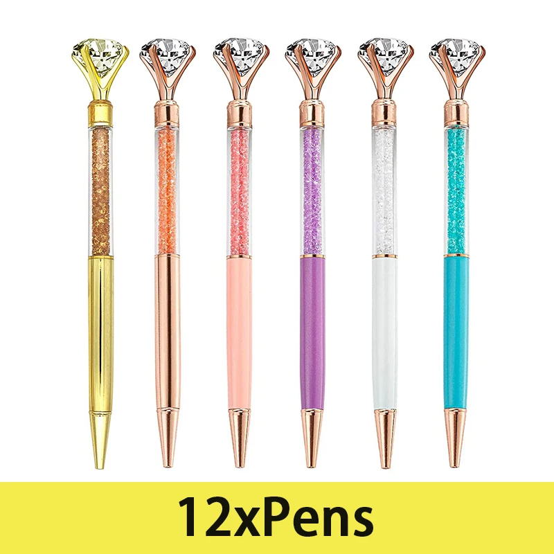 

12Pcs Large Diamond Pen Crystal Diamond Pen Black Ink 1.0mm Ballpoint Pens Student Gift Wholesale