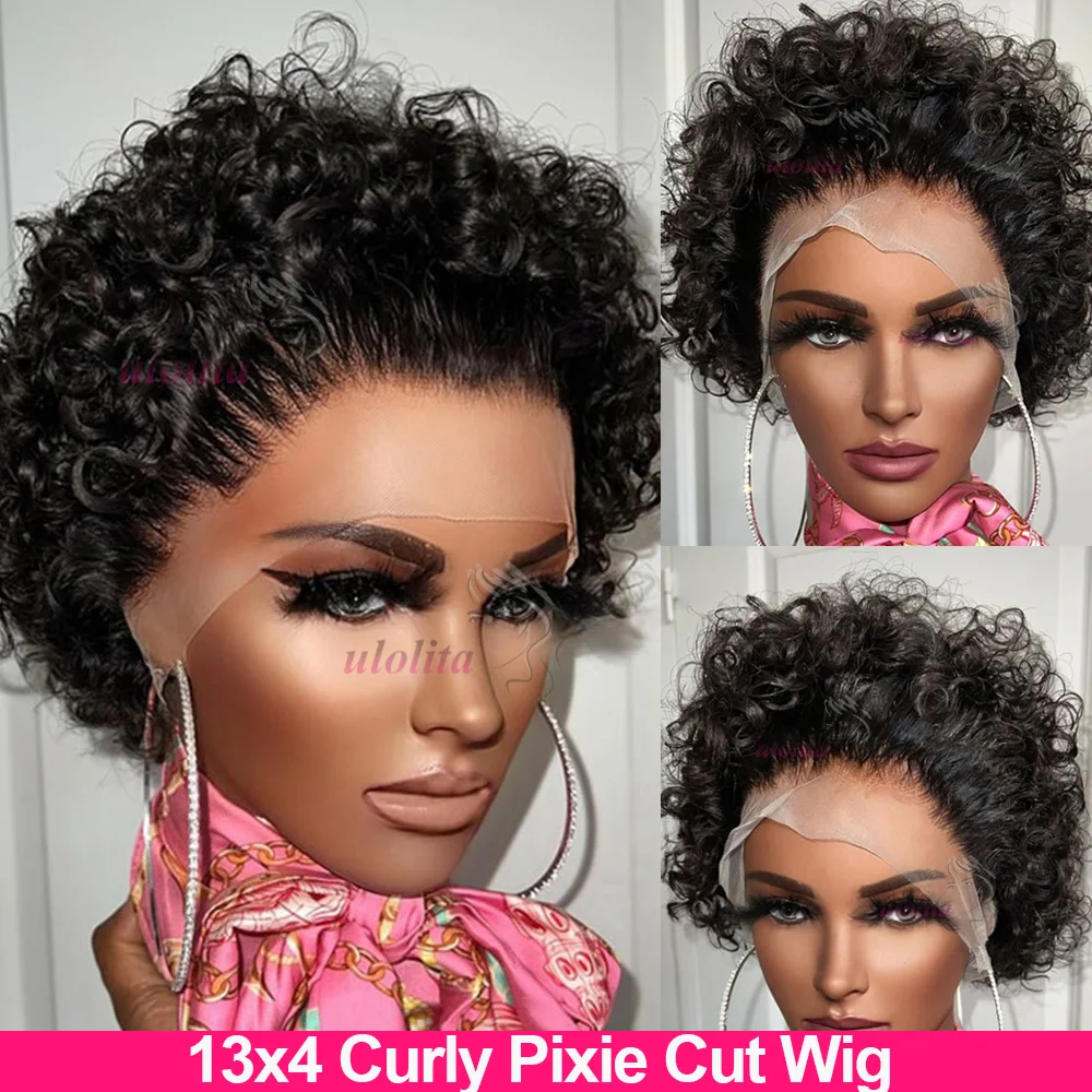 Short Bob Curly Pixie Cut 13x4 Lace Front Human Hair Wigs With Kinly Hairline For Black Women Brazilian 180% Lace Frontal Wig