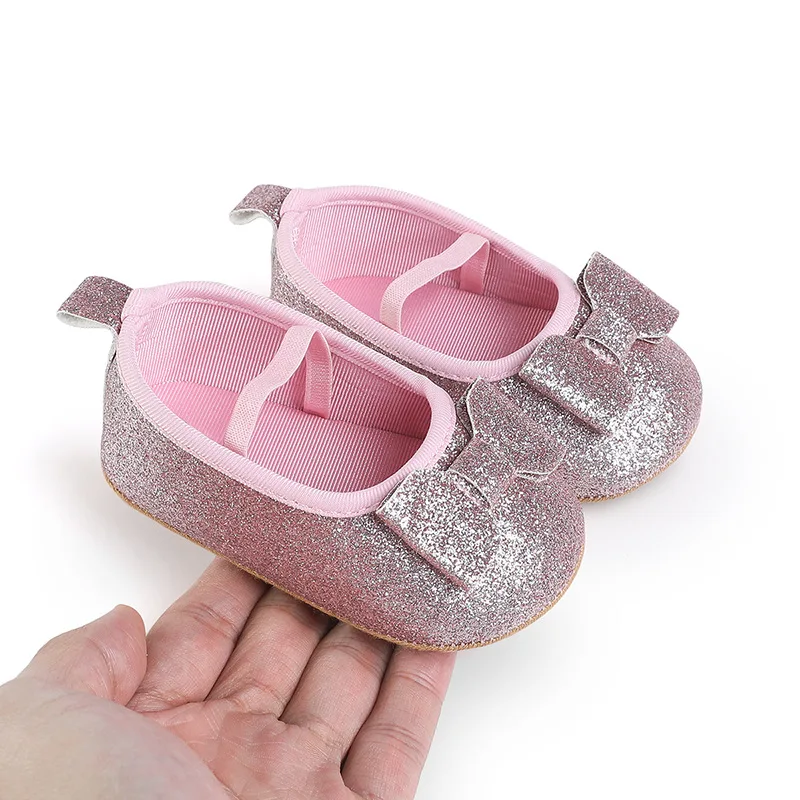 Newborn Baby Girls Shoes Cute Bowknot Sequins Party Infant Prewalkers Shoes Anti-slip Toddler First Walkers Causal 0-18M