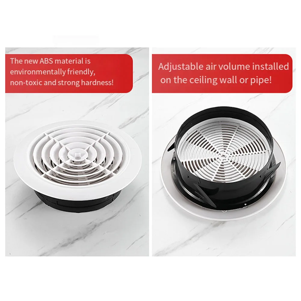 75-200mm Round Adjustable Wall Air Vent Grille ABS Bathroom Office Room