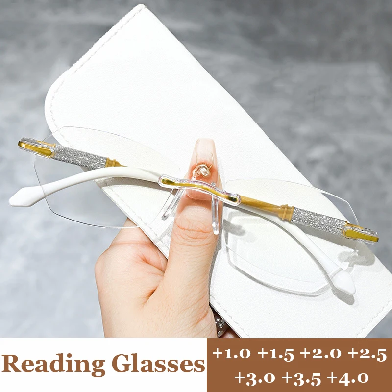 

Luxury Reading Glasses for Women Men Fashion Trend Diamond-cut Rimless Far Sight Eyeglasses Optical Presbyopia Eyewear Diopter