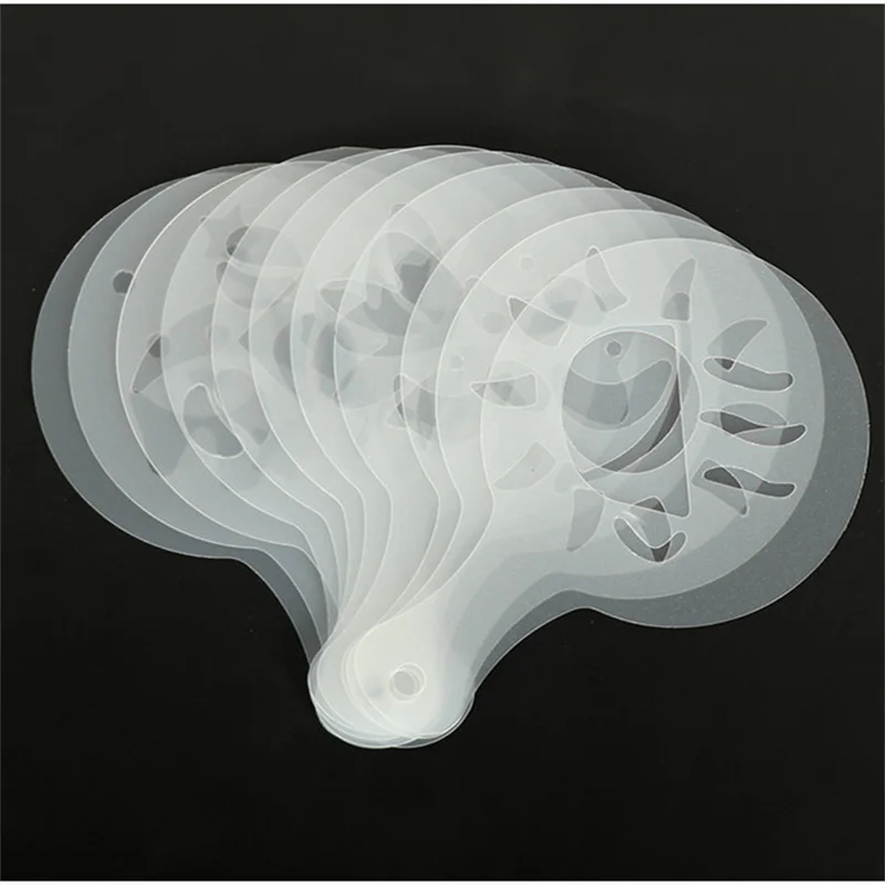 Coffee Stencils Fancy Coffee Printing Model Foam Cake Stencils Plastic Drawing Cappuccino Mold Powdered Sieve Tools 16pcs cappuccino mold