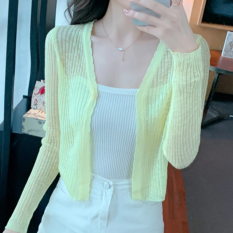 

Korean Style Office Lady Knitting Cardigans Candy Color Sweet Thin V-neck Female Sweater Fashion Woman Outer Wear Knitted Jacket