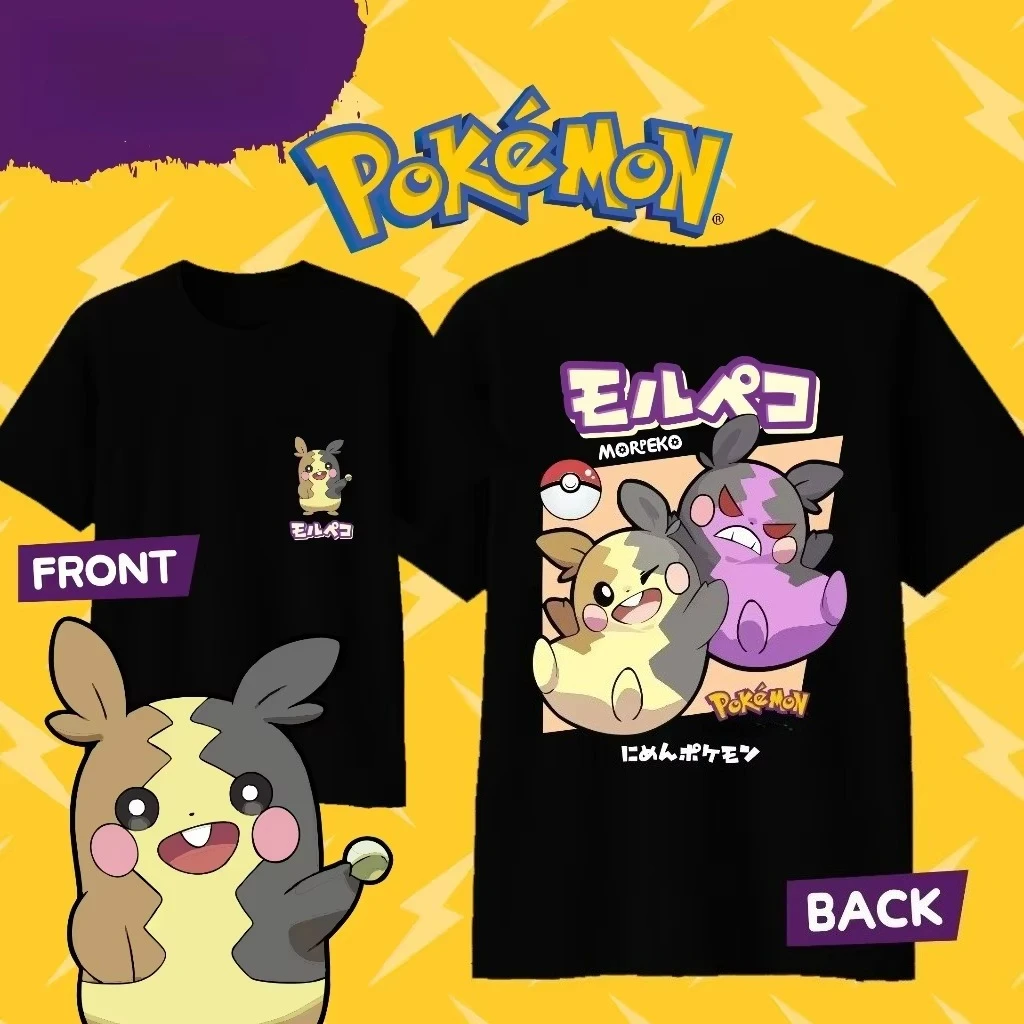 2026 Sommer Anime Pokémon Morpeko Cartoon Baumwoll-T-Shirt für Kinder, Herren und Damen – Modisches Kurzarm-T-Shirt für Eltern und Kinder
