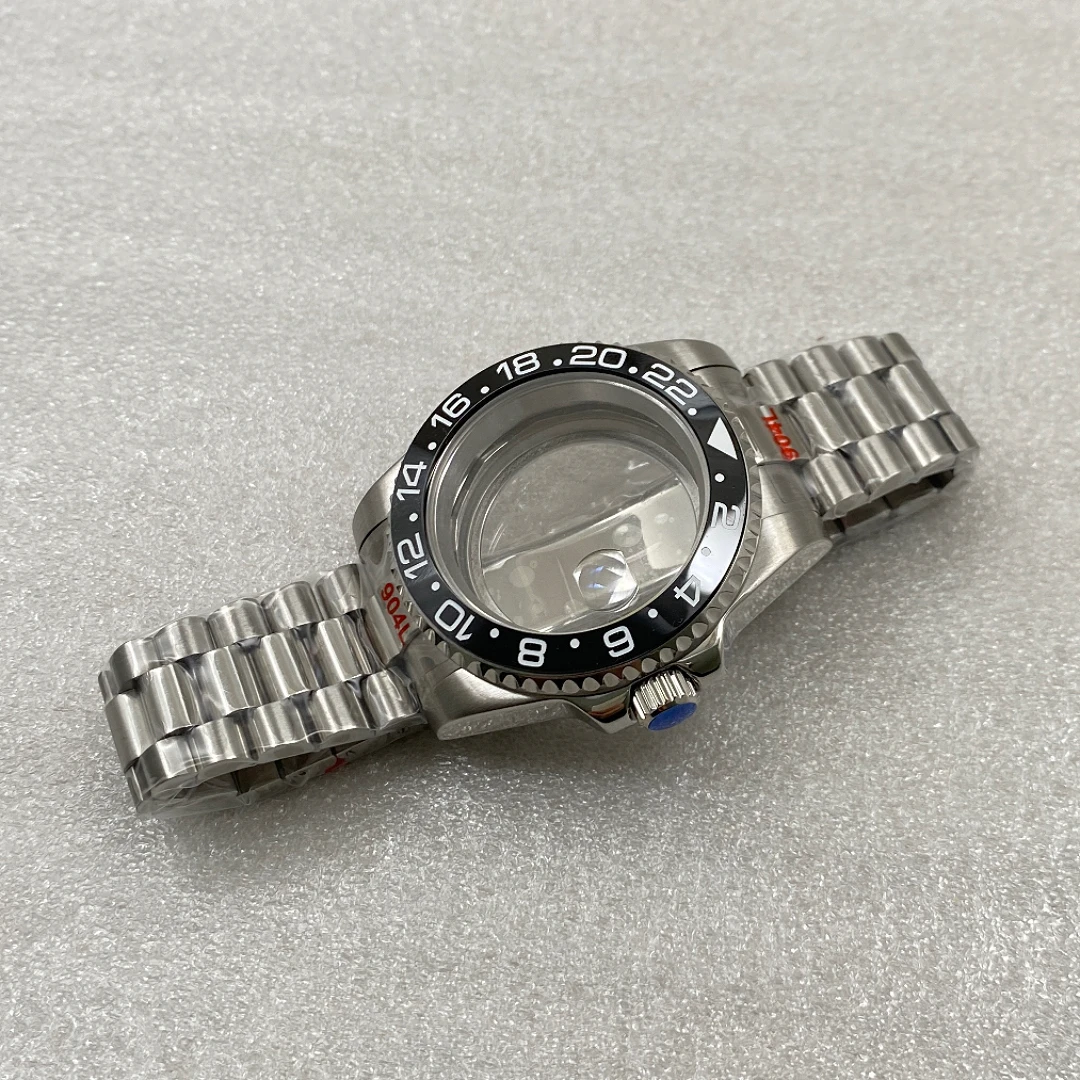 NH34 case 40MM silver men's watch case NH36 strap GMT bezel sapphire glass suitable for precision NH35nh34 NH36 movement
