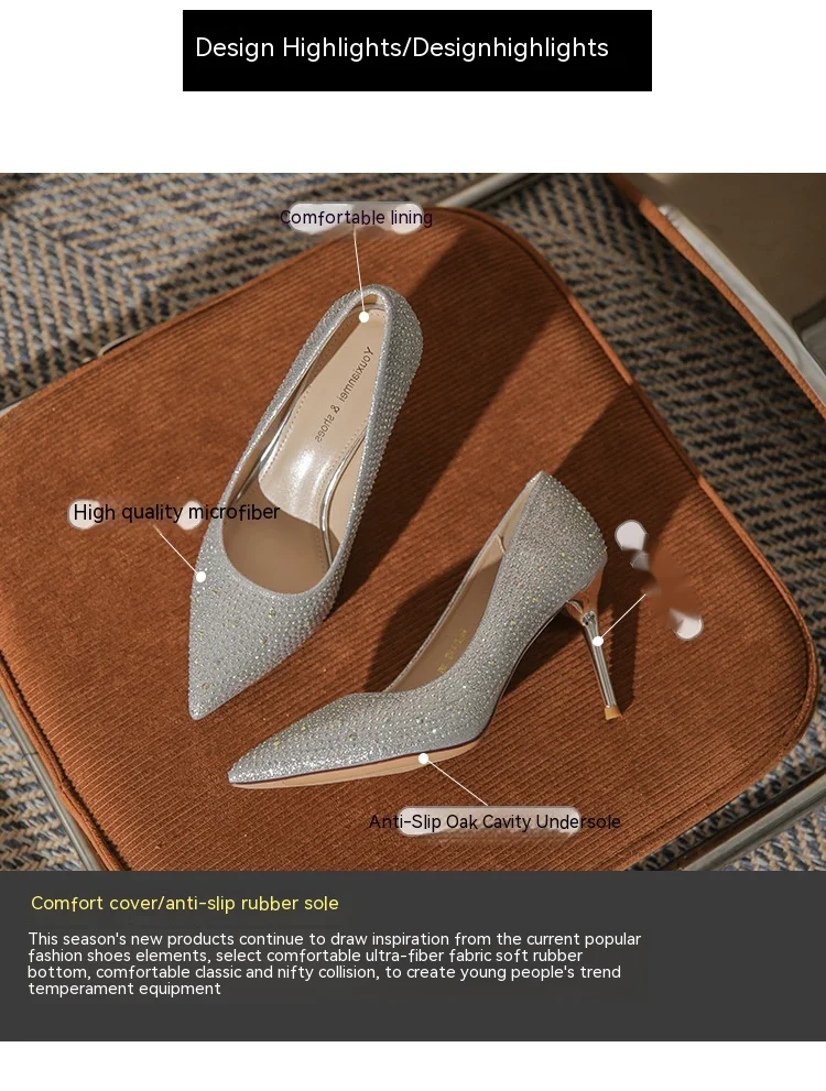 2024 New Water Diamond High Heels Women's Wedding Shoes New Versatile Bright Diamond Women's Shoes Hot Diamond Pointed Thin Heel Shoes_voghion.com