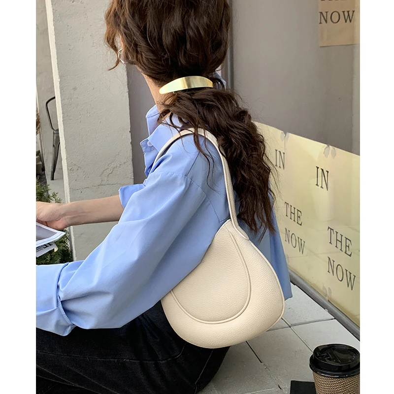 

FIRMRANCH Simple Retro Petal Lychee Grain Leather Handbag Underarm Solid Color Soft Versatile Woman Shoulder Purse MINI Hobos