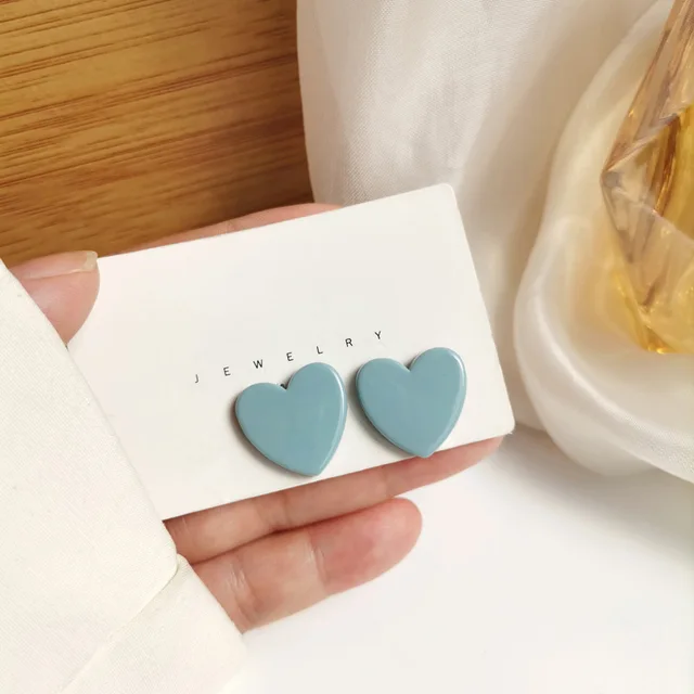 Trend Asymmetric Hollow Heart Earrings for Women 2021 Beautiful Girl Cute Party Jewelry Korean Yellow Blue Stdu Earrings Blue
