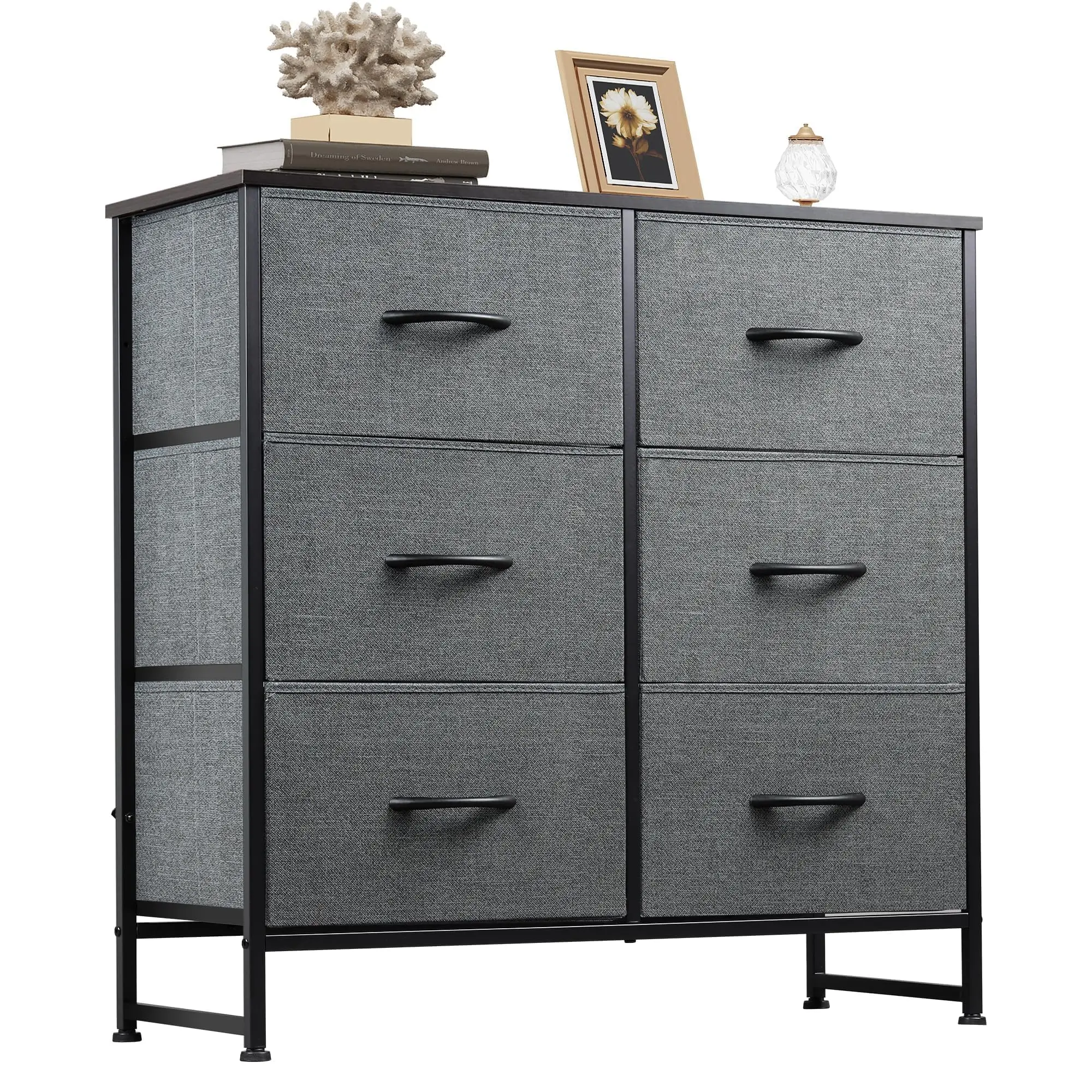 

Fabric Dresser for Bedroom, 6 Drawer Double Dresser, Storage Tower with Fabric Bins, Chest of Drawers for Closet